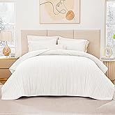 Love's cabin Velvet King Size Quilt Bedding Set Bedspreads - Luxury Velvet Quilt Lightweight Bedspread - Striped Pattern Comforter Coverlet for All Season -White, 3 Pieces