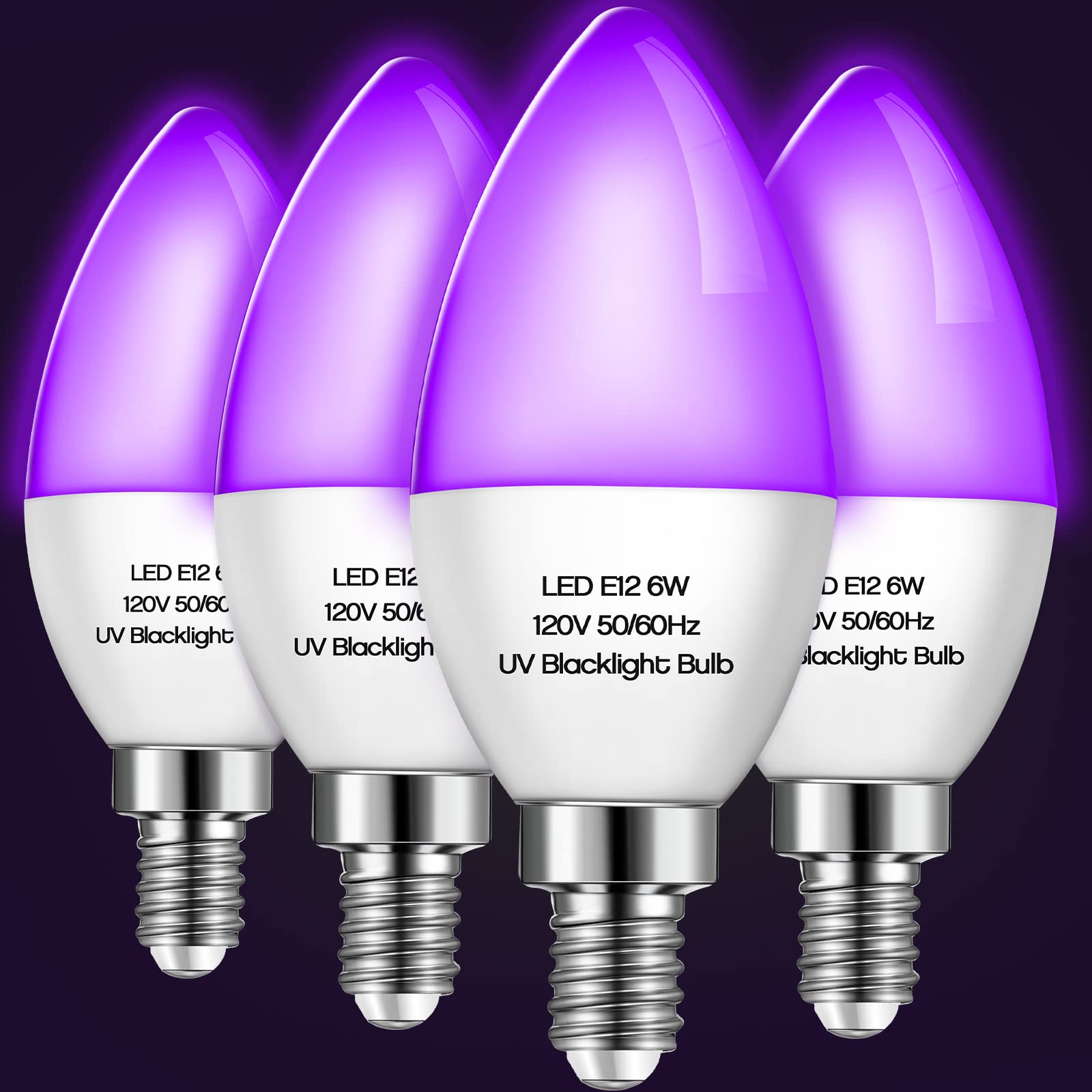 Qualirey 4 Pieces LED Black Light Bulb 6w E12 Base