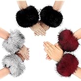 HAOAN 3 Pairs Faux Fur Wrist Cuffs Winter Furry Arm Warmers for Halloween Daily Cosplay Party Costume Accessories