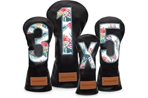 BAIRBRE Golf Club Covers Black Putter Cover Driver Covers Fairway Wood Headcover Hybrid Covers 3 Wood Headcovers Leather Mallte Putter Cover Golf Headcover for All Brand