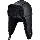 Leather Hats for Men Women Winter Warm Aviator Russianr Hat Shearling Sheepskin Hunting Hat