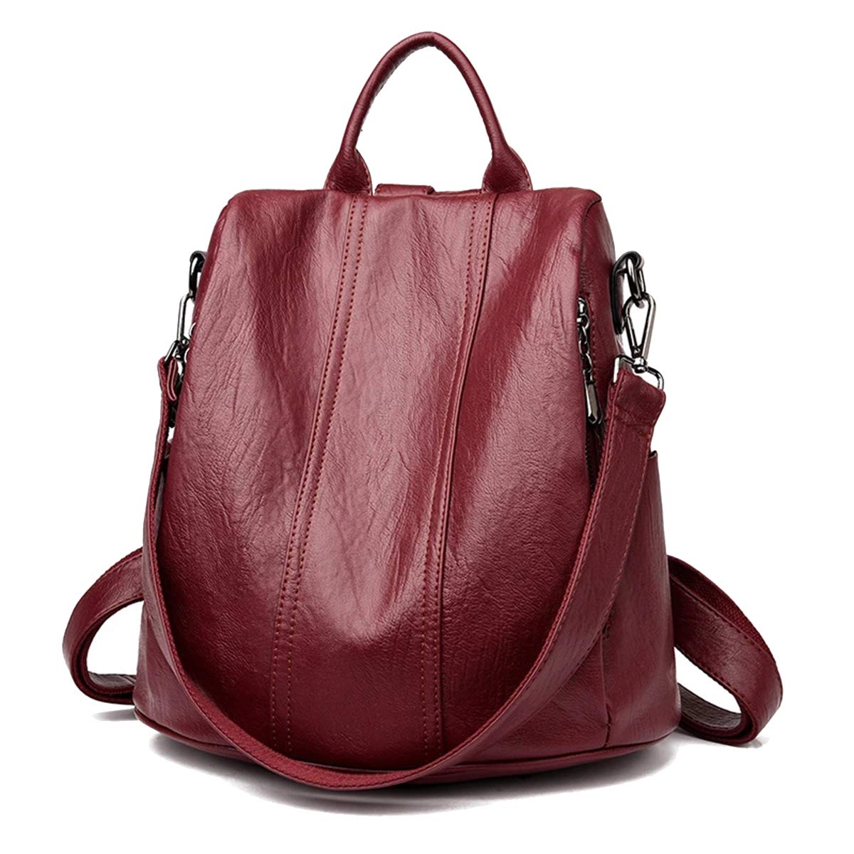 Kris Anna Womens Anti-Theft PU Leather Backpack with Strap Red Wine