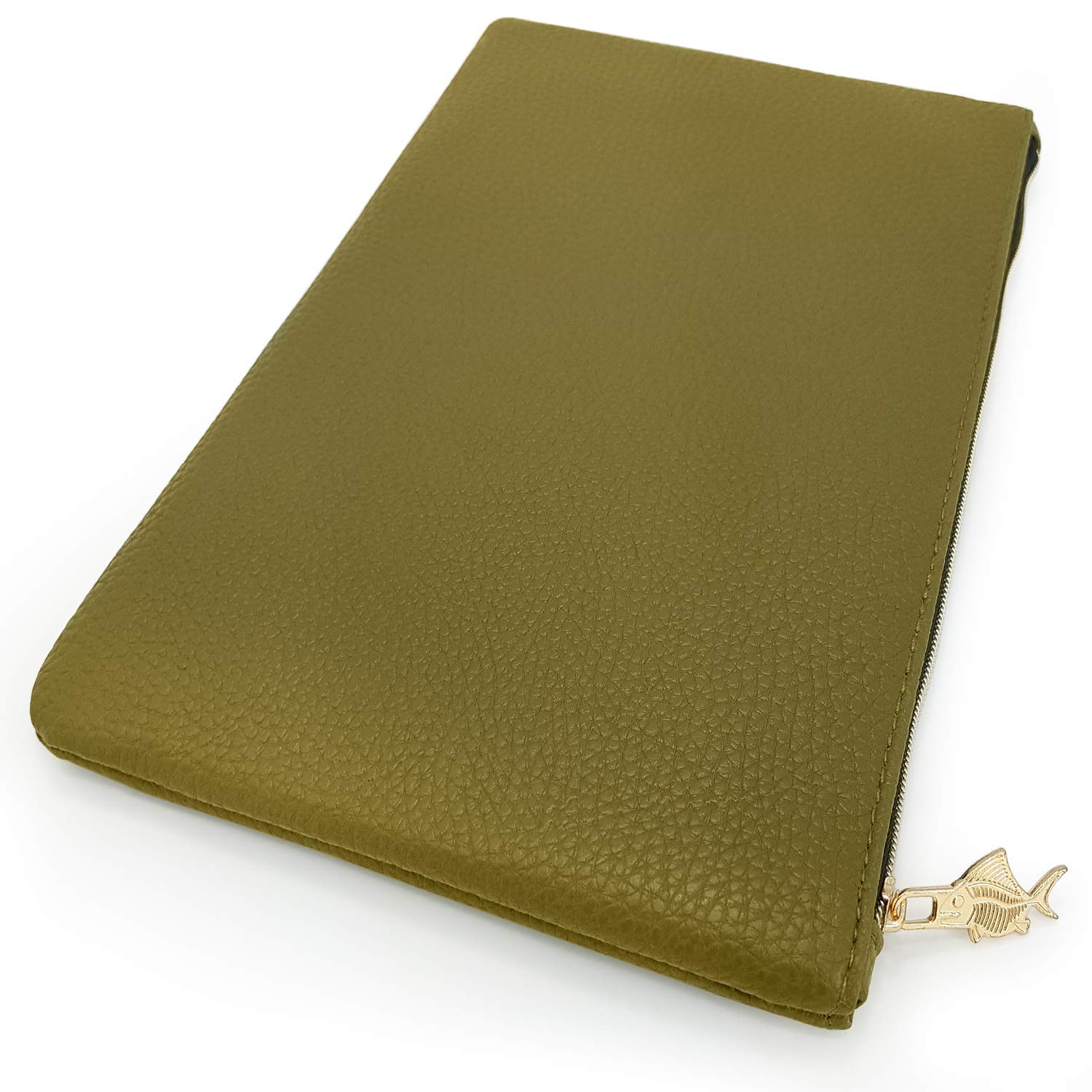 Fat Belly Fish Faux Leather/Leather Look Pencil Case - Olive Green Large