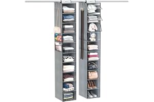 DOIOWN Hanging Closet Organizer and Storage 2 Pack: Upgraded 10 Shelf Closet Hanging Organizer with Clear Cover,Hanging Closet Shelves,Hanging Shelves for Closet