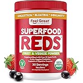 Feel Great Organic Superfood Reds Powder Packed with Beet Root Powder | Digestive Support Including Bloating Relief | Fruit and Veggie Polyphenols Supplement.