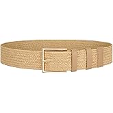 Straw Woven Waist Belt for Women Fashion Ladies Boho Belt for Dress with Gold Buckle