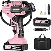 Avid Power Cordless Tire Inflator Air Compressor, 20V Car Tire Pump w/ 12V DC Adapter, Rechargeable Li-ion Battery Operated Tire Compressor w/Digital Pressure Gauge, for Many Inflatables (Pink)