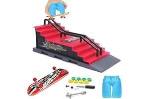 KETIEE Mini Finger Skateboard Ramp, Skate Park Kit with Fingerboard & Mini Finger Shorts for Fingerboards Training Props Interactive Freestyle Skate Game, Finger Skateboards for Kids (F, Red)