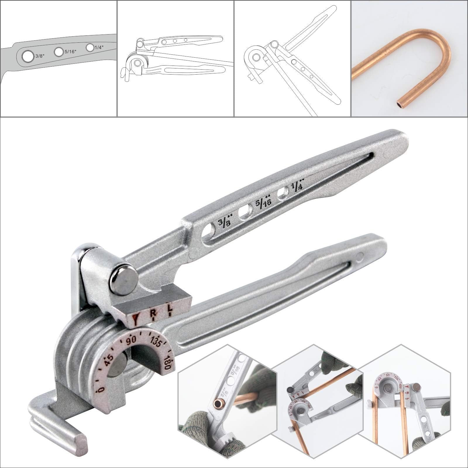 IBOSAD 3 in 1Manual pipe bender metal copper tubing bender 1/4" 5/16" 3/8" 180 degree Copper tube aluminum tube tubing bender Plumbing Tools Hand Tool