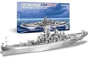 Piececool 3D Puzzles for Adults, USS Missouri Battleship Metal Model Kits, DIY 3D Metal Puzzle for Teenagers Students Stress Relief, Aircraft Carrier Toy Gift for Boys Men, 155 Pcs