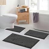 RUN HELIX Ultra Soft Chenille Bath Mat Set 3P Non Slip Dark Grey 40x60 50x50 view 7