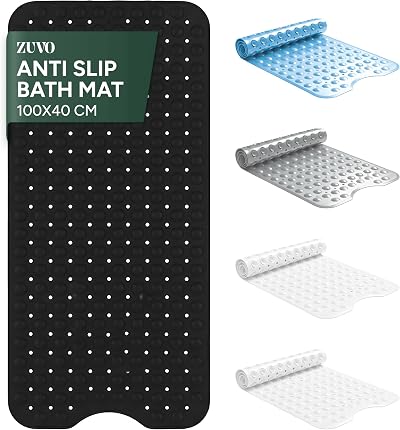 Zuvo Extra Long Bath Mat 100x40cm Black Non Slip Anti Mould