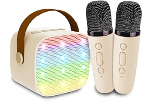 ANBURI Mini Karaoke Machine for Kids & Adult, Mini Portable Bluetooth Speaker with 2 Microphones and LED Lights, Christmas Birthday Gifts for Girls Age 3 4 5 6 7 8 9