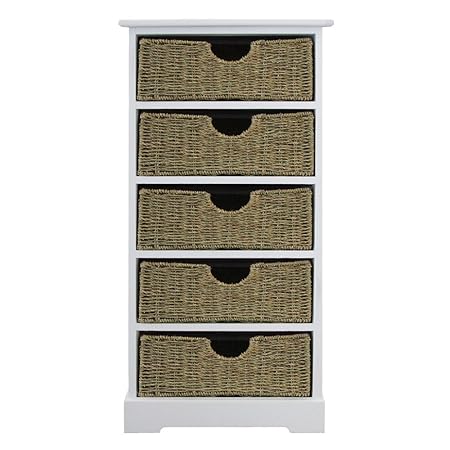 Btm Wood 5 Drawer Wooden Storage Cabinet With Seagrass Drawers