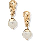 ANNE KLEIN Women's Gold EZ Comfort Clip Button Earring Featuring Pearl Drop Accent