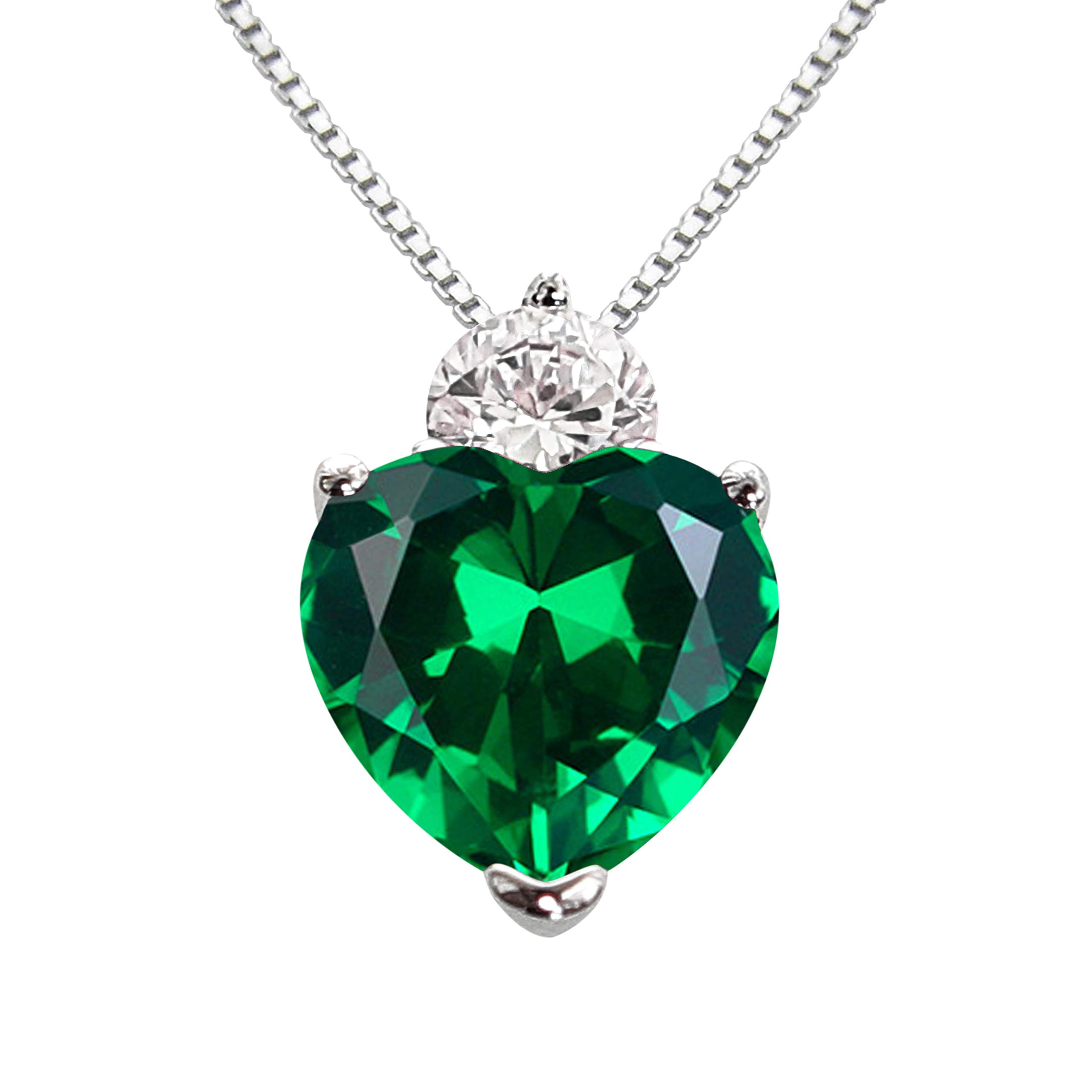 Hiqmic 925 Sterling Silver 5.5ct Love Heart shaped Emerald Zirconia Pendant Necklace White Gold Plated Fashion Jewellery Gift 18", WA95002