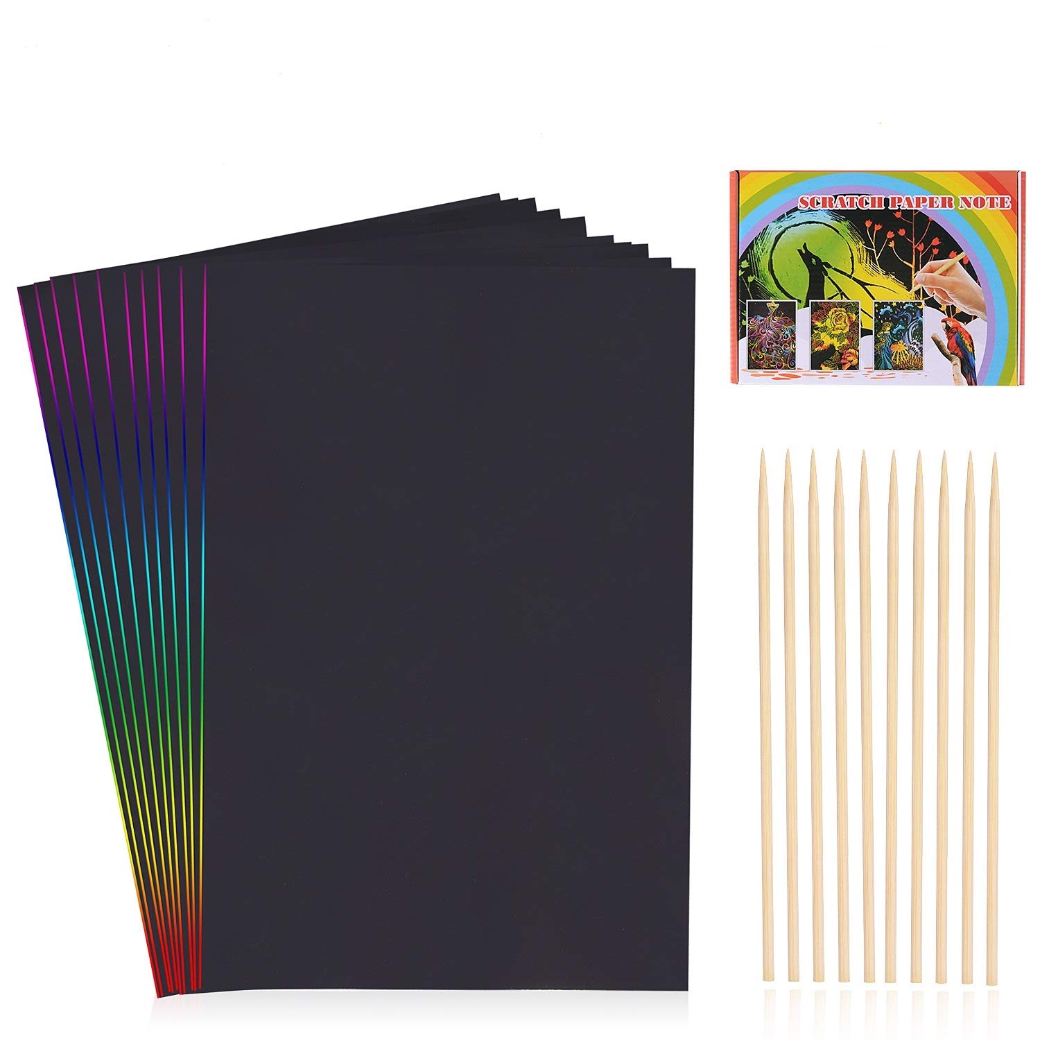 HellDoler Scratch Art,100 Sheets Scratch Paper Scratch Notebook Rainbow Scratch Sheets Scratch Art Pad with 4 Drawing Template Stencil Rulers and 10 Wooden Styluses