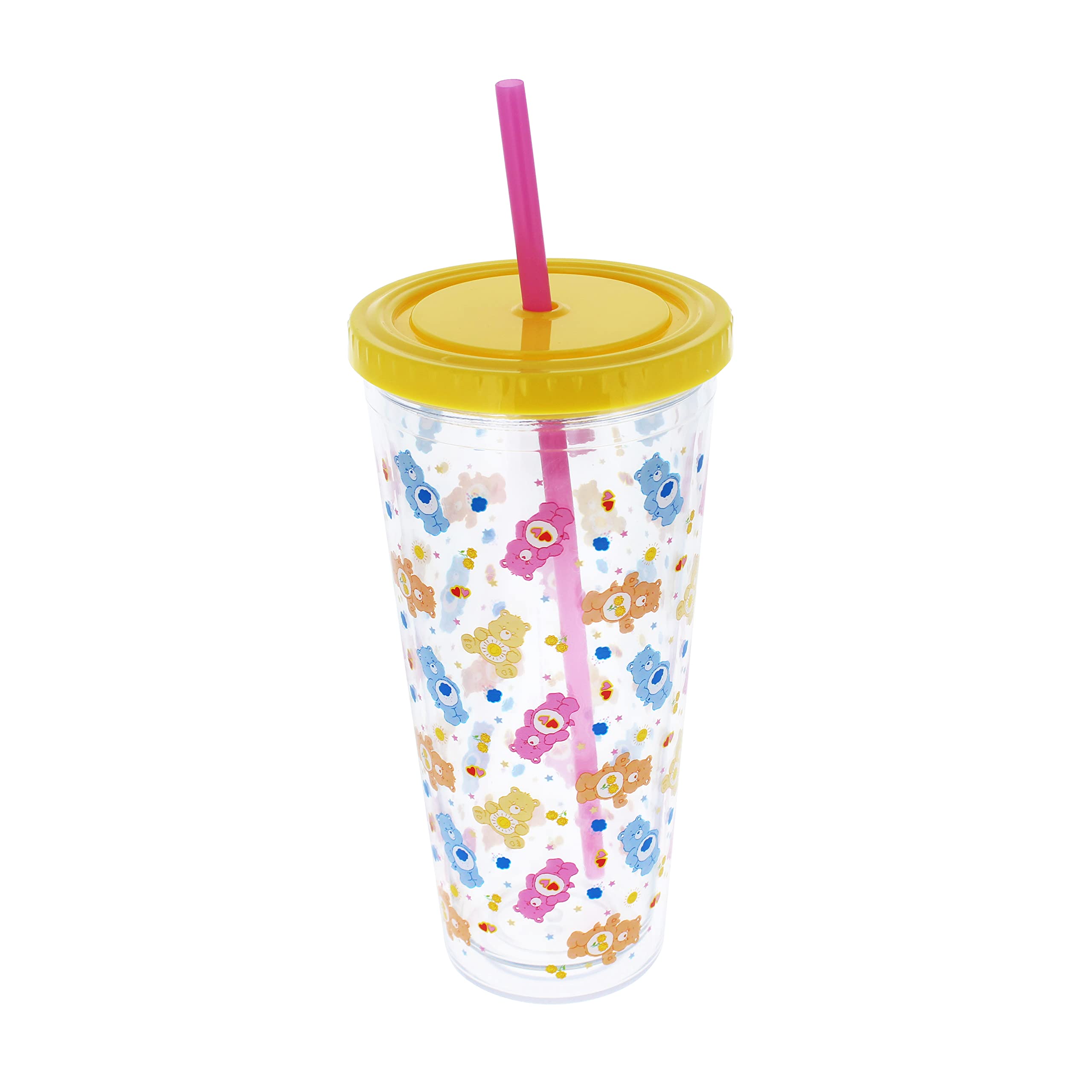Blueprint Collections Care Bears Beaker with Straw | 650ml Large Tumbler with Lid | Reusable Water Bottle | Cute Care Bears Gifts for Kids