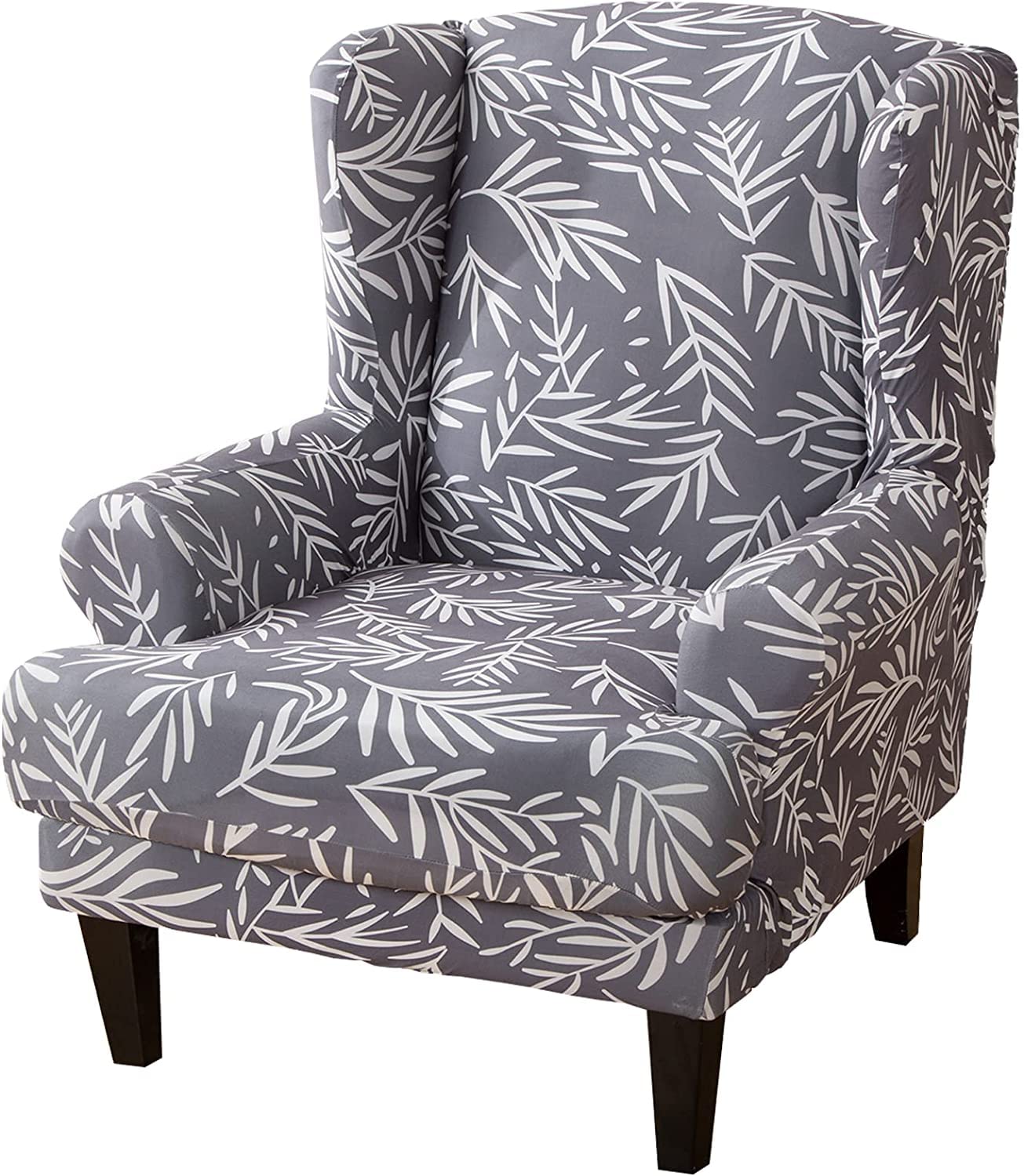 ele ELEOPTION Wingback Chair Cover 2-Piece Stretch Jacquard Wing Chair Cover Twill Wing Chair Slipcover Solid Colour Armchair Cover Washable & Anti-wrinkle Sofa Cover Furniture Protector