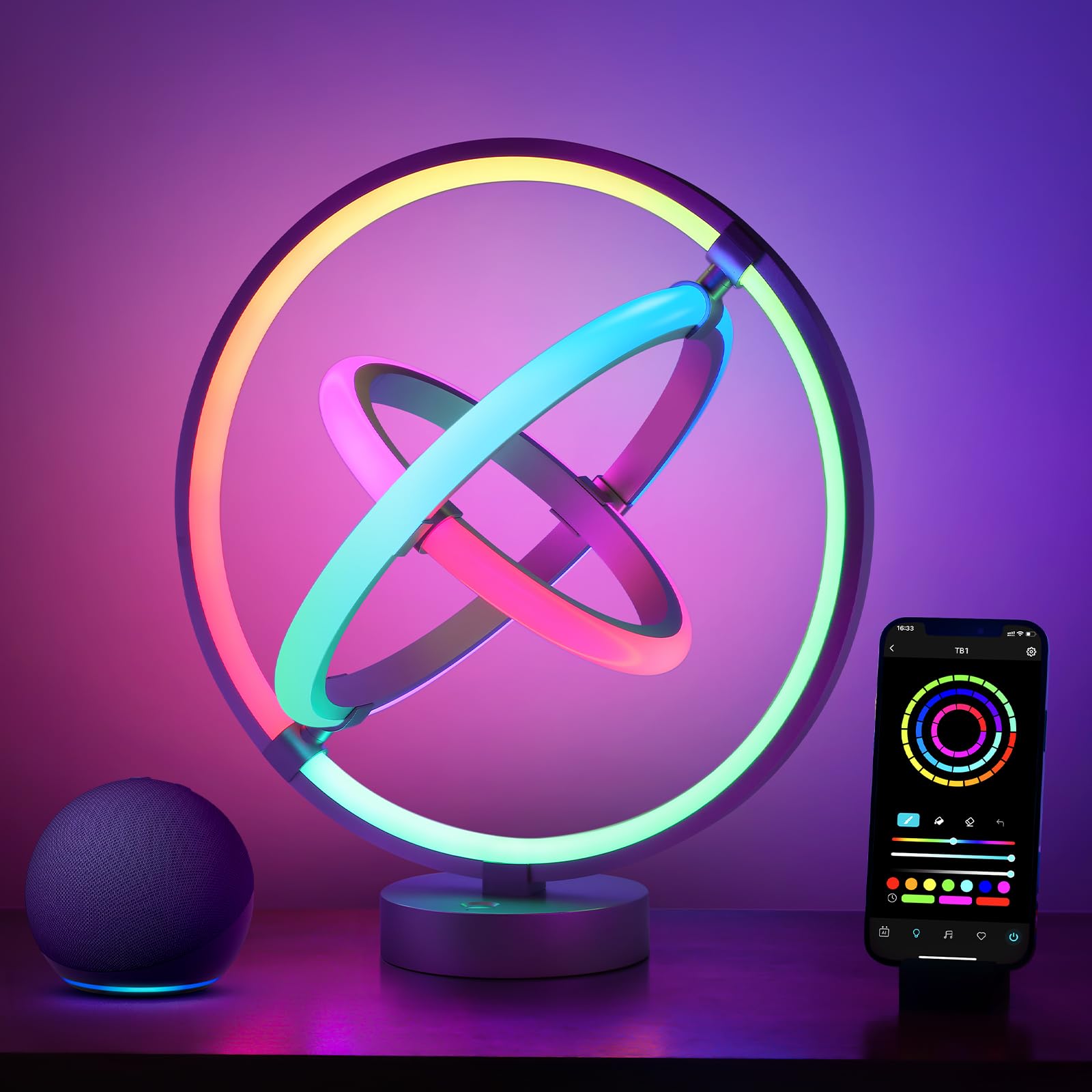 Lepro TB1 AI Table Lamp, Smart LED Lamp with Music Sync, Personalized AI Lighting Designer, Colour Changing Smart Table Lamp, Voice Cotrol, Works with Alexa & Google Assistant, Bluetooth & 2.4GHz WiFi