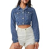 GarRela Women's Cropped Denim Jean Jacket Button Down Frayed Washed Long Sleeve Casual Jacket Coats