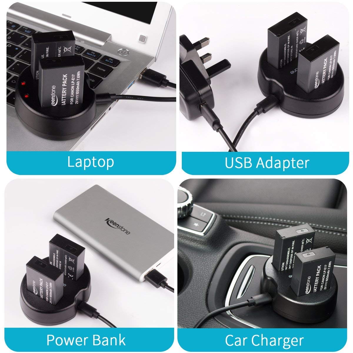 For Canon LP-E17 Battery,Keenstone 2-Pack 1050mAh 7.2V Camera Batteries with Charger for Canon EOS M3 M5 M6 200D 77D 650D 750D 760D 800D Kiss X8i Rebel T6i T6s (Air Blower Included)