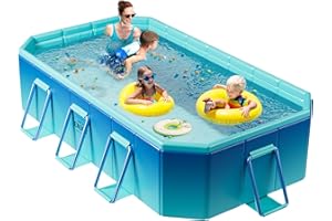 OTIIPOR Foldable Pool, Non-Inflatable Swimming Pool for Kids, Adults and Pets, 116" × 65" × 21" Large Portable Kids Pool with Sturdy Metal Bracket for Outdoor Backyard Garden - Blue
