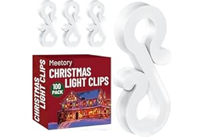 Meetory Christmas Light Clips, 100 Mini Hanging Hooks for Gutters & Shingles, Weatherproof Plastic Hooks for Xmas Lights Outside