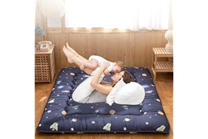 QQP Japanese Futon Floor Mattress Foldable Thicken Tatami Roll Up Mattress Floor Bed Pad Sleeping Mat Suitable for Camping, Guest Room, Adults, Kids - Queen, Space
