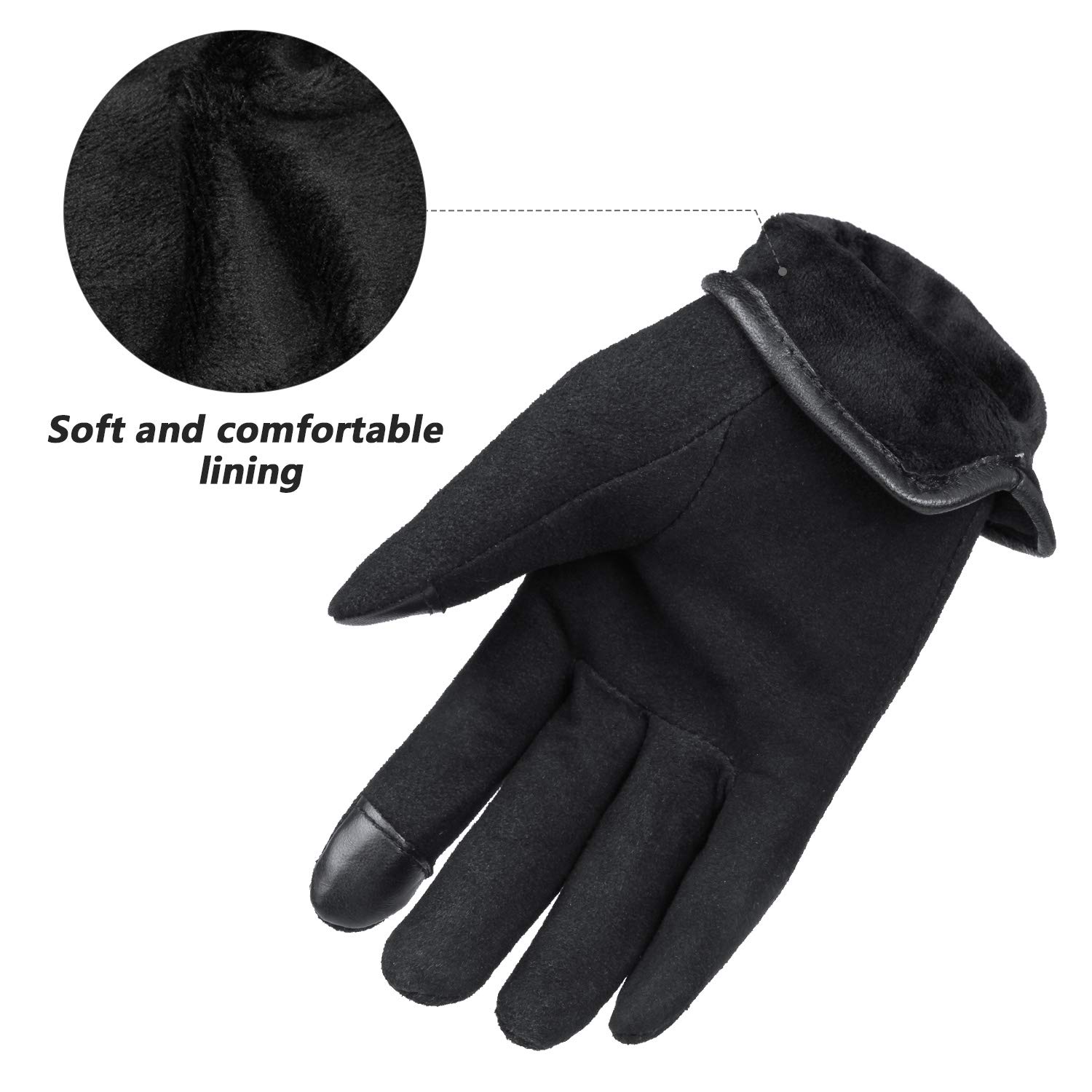 OZERO women warm gloves with deer split leather and touch screen pads,1 pair