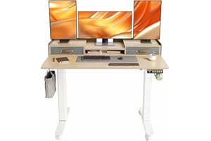 YDN Standing Desk with Drawers, 48 Inch Standing Desk Adjustable Height, Adjustable Electric Stand Up with Storage and Shelf, Natural