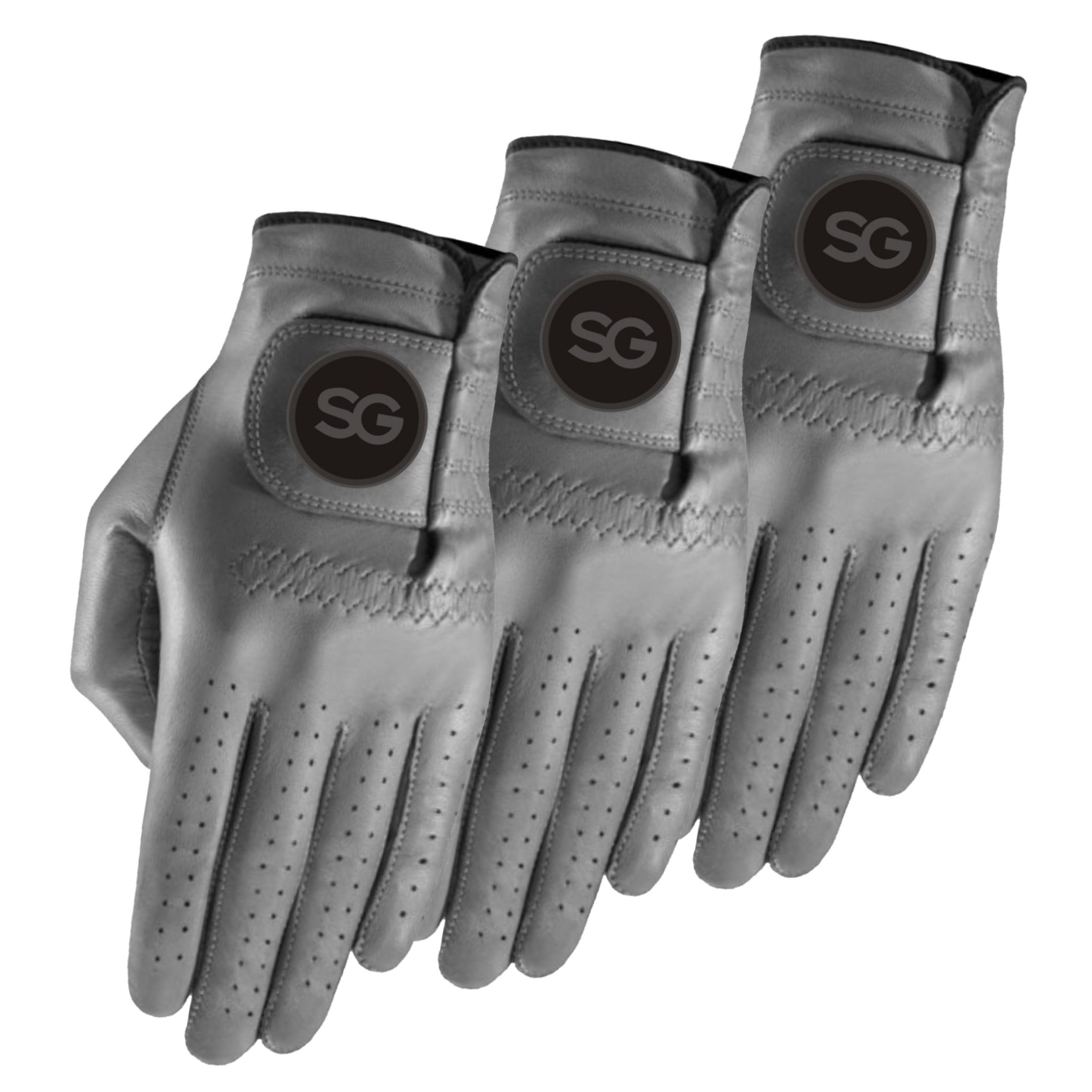 Golf Gloves Men -Cabretta Leather Pack of 3 Gloves – for All Weather Conditions – Soft Feel Grip, Breathable - Left/Right Handed Golfer – Vibrant Colours (Grey, Medium, To Be Worn In Right Hand)
