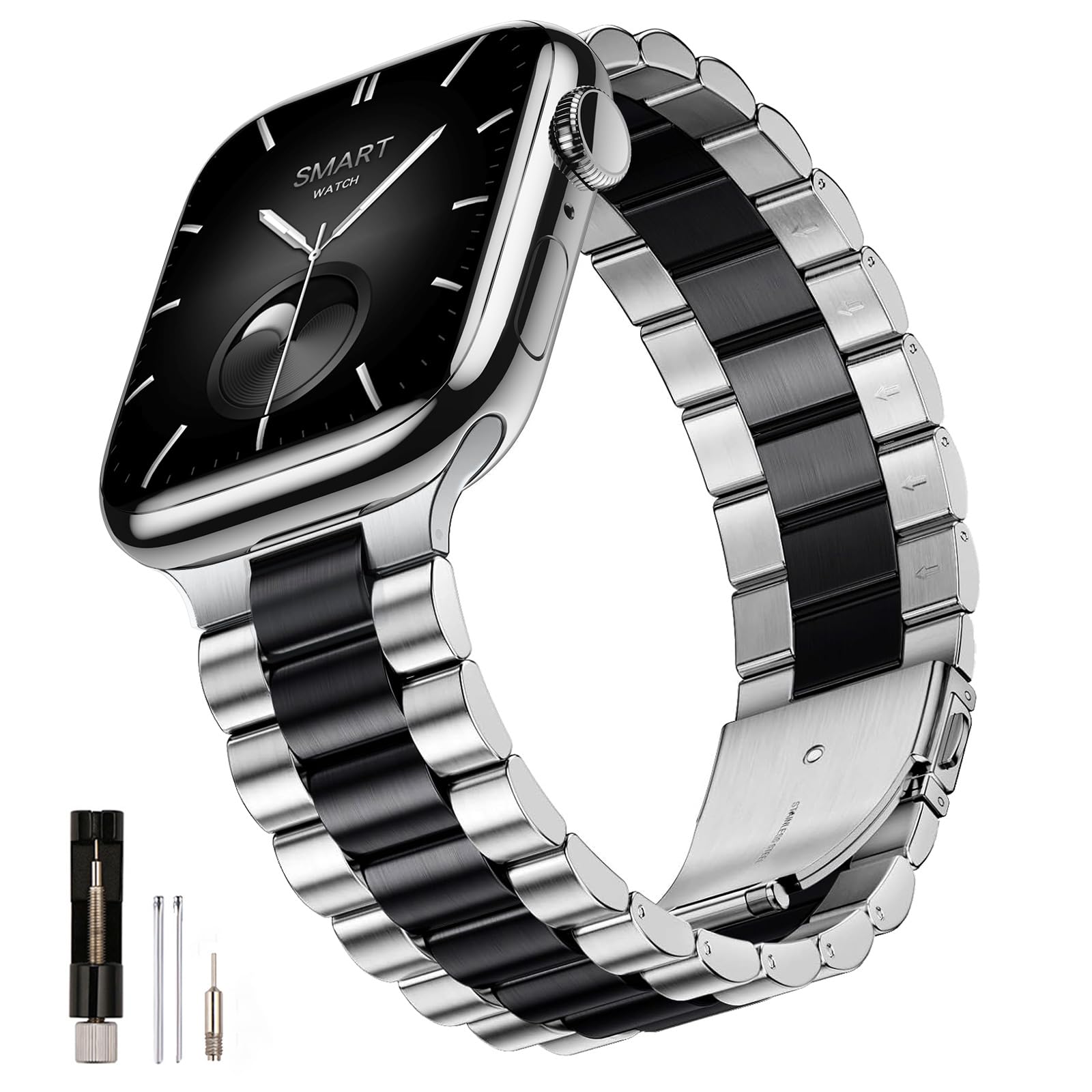 Photo 1 of SUNFWR Compatible with Apple Watch Band 44mm 45mm 42mm 46mm 49mm for Men Women, Stainless Steel Metal iWatch Band for Apple Watch Series 11/10/9/8/7/6/5/4/3/2/1/SE/SE2/SE3 Ultra3/2/1 (No case)
