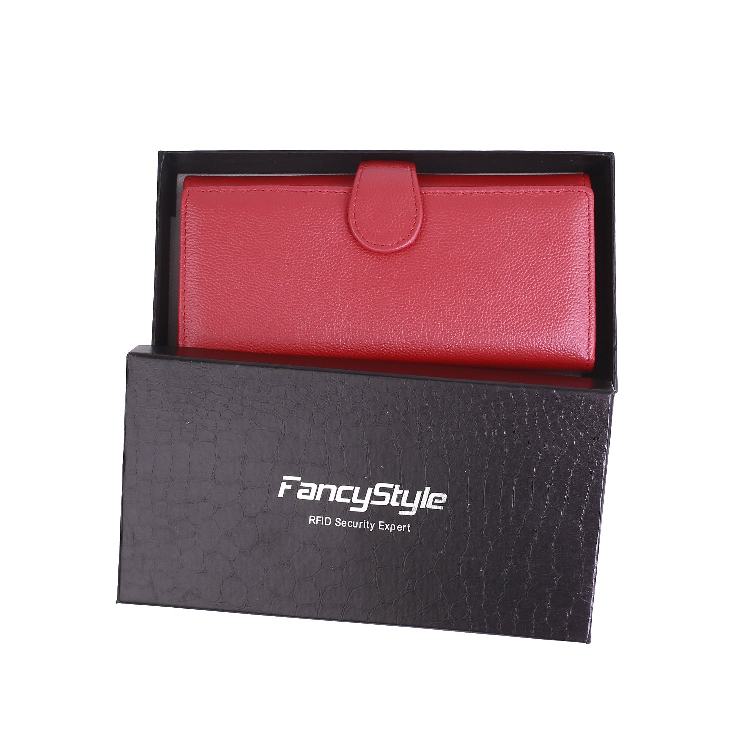 RFID Wallets for Women Leather Trifold Long Large Travel Clutch Purse with 10 Sleeves Red