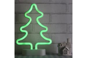 VAGARYLIGHT LED Neon Light Christmas Tree Home Decoration for Xmas USB and Battery Powered Green Neon Signs Girls Room Wedding Birthday Party with Table Stand(NECMT)