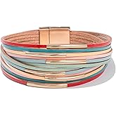 FANCY SHINY Boho Leather Bangle Bracelets Stackable Noodle Tube Bracelets Layered Wrap Cuff Bracelets with Magnetic Clasp