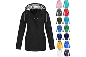Womens Rain Jackets Waterproof Rain Coats Lightweight Packable Raincoats Hooded Zipper Trench Coats with Pockets