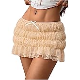 SHENHE Women's Lace Mini Skirt Sexy Low Rise Y2k Tiered Ruffle Coquette Micro Skirt