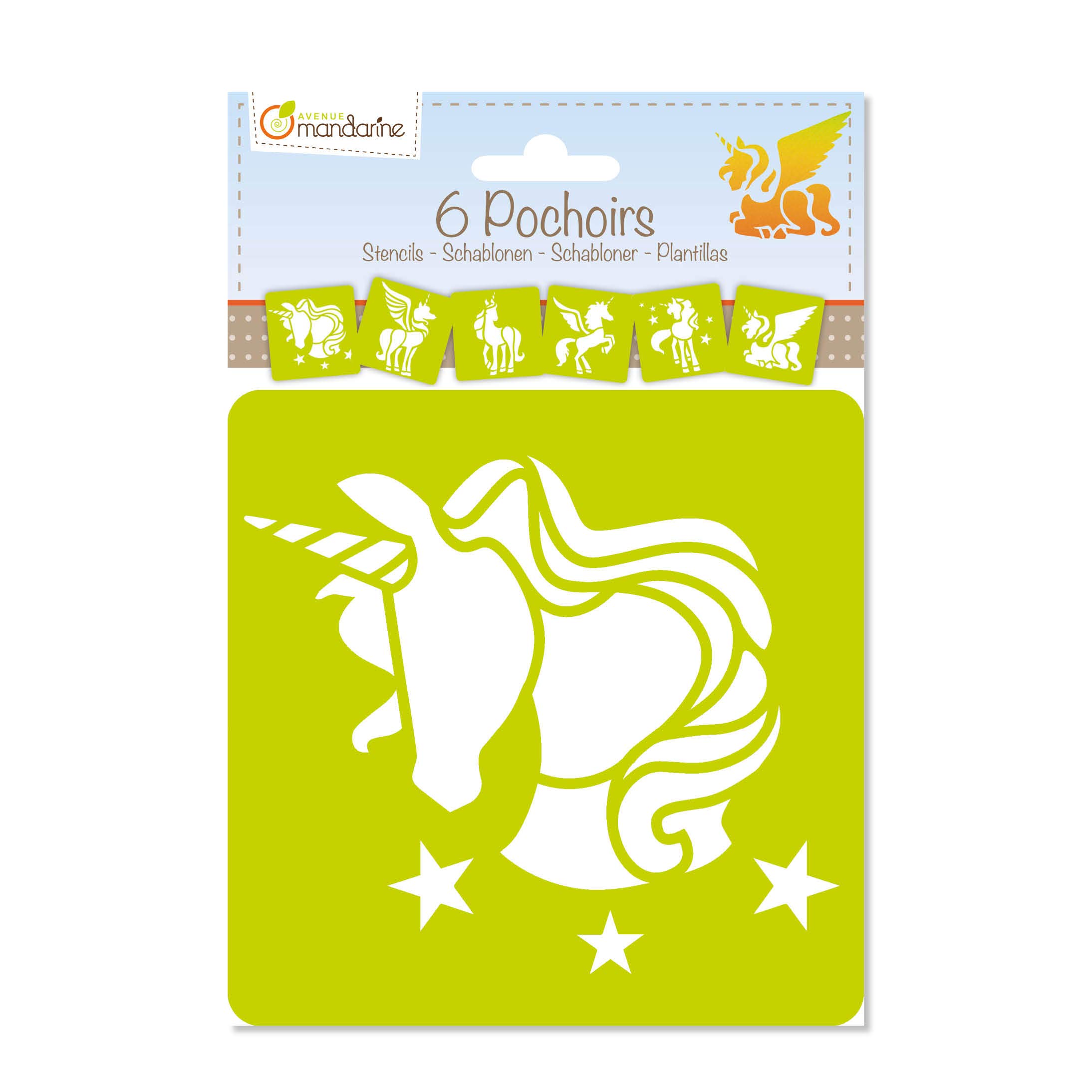 Avenue Mandarine - Ref PO006C - Stencil Set - Unicorn Designs - 6 Stencils Per Pack, Translucent for Easy Placement, Compatible with Felt Tips, Pencils, Paint & More