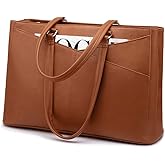LOVEVOOK Laptop Tote Bag for Women,15.6 Inch Waterproof Computer Bags Women Business Office Work Bag Briefcase, Brown