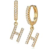 Gold Initial Earring 14K Gold Plated Dainty Tiny Diamond Cubic Zirconia Inlay Alphabet Letter Charm Drop Dangle Huggie Hoop Earrings Delicate Jewelry