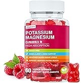 Potassium Magnesium Gummies - High Absorption Magnesium Glycinate & Potassium Citrate Plus Coenzyme Q10, DHA, D3, Mineral & Calcium for Zzz, Leg Cramps & Muscle - 60 Raspberry Gummies