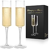 Topsky Ribbed Champagne Flutes Set of 2, 8 oz Crystal Champagne Glasses, Vintage Unique Ridged Design, Clear Mimosa Glasses, Cocktail or Wedding Toasting Glasses, Outer Stripe