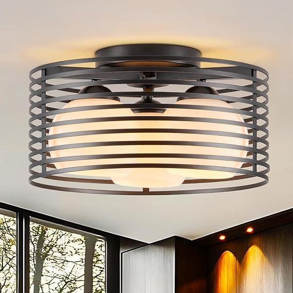 MODERN INDUSTRIAL SEMI FLUSH MOUNT CEILING LIGHT, 3-LIGHT...