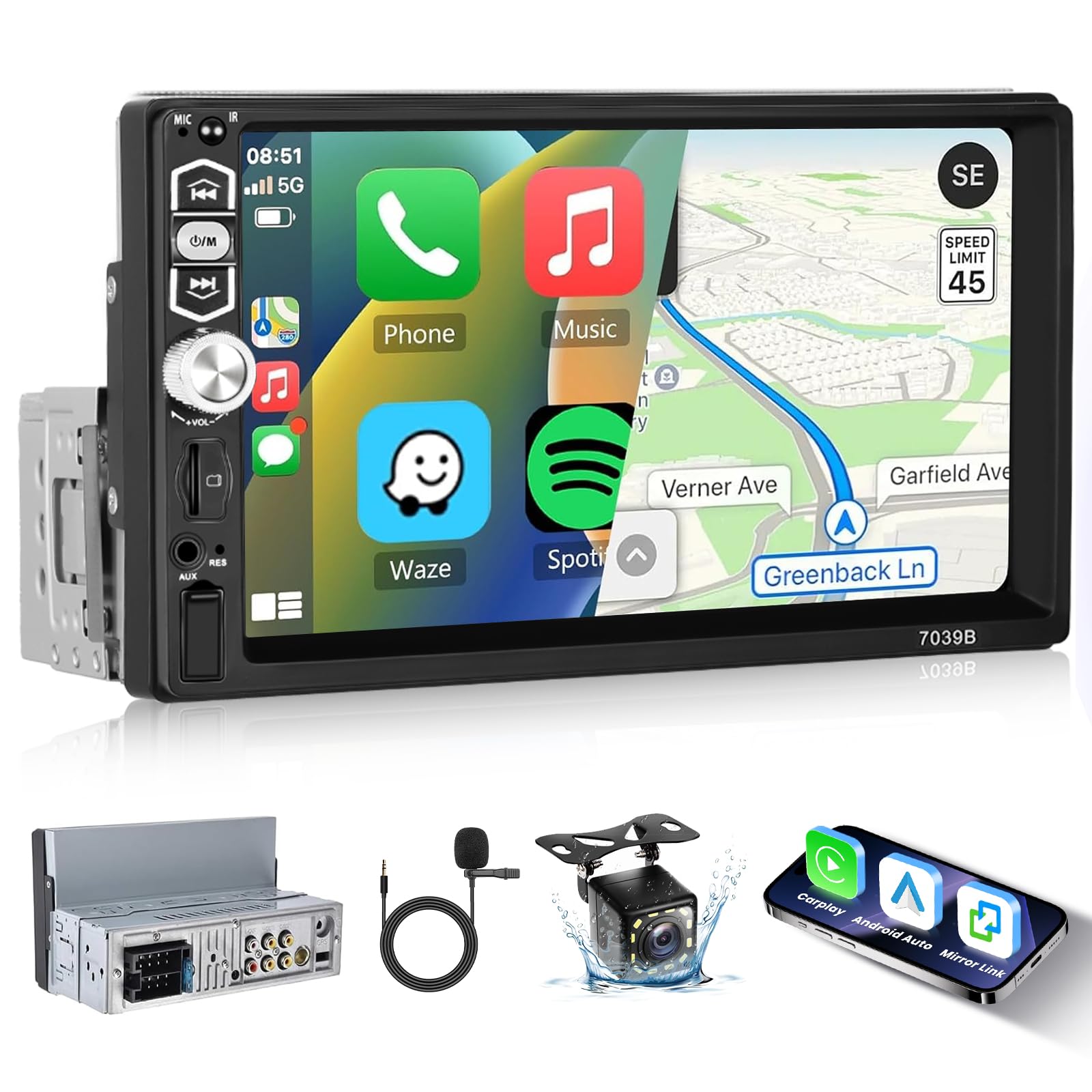 Photo 1 of (untested) Single Din Radio with Carplay, 7 Inch Touch Screen Radio with Android Auto Bluetooth 5.1 Car Radio 1 Din Support Mirror Link FM USB TF AUX SWC Camera MP5 Player Car Audio Receiver Single Din