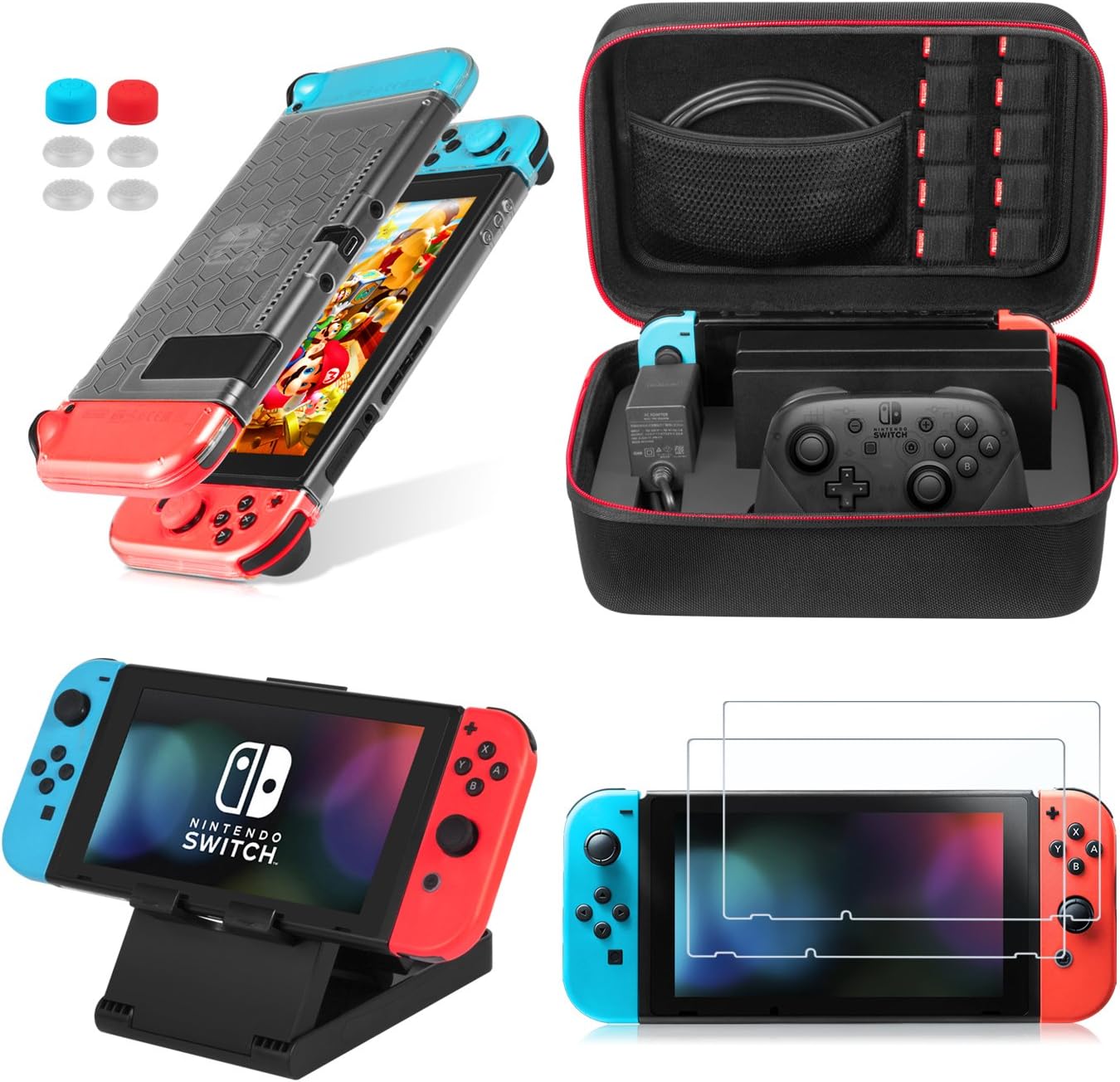 Keten 13 in 1 Nintendo Switch Accessory Kit, Include Nintendo Switch Travel Carrying Case/Switch Clear Cover Case/Adjustable Stand/HD Screen Protector (2 Packs), 11351715