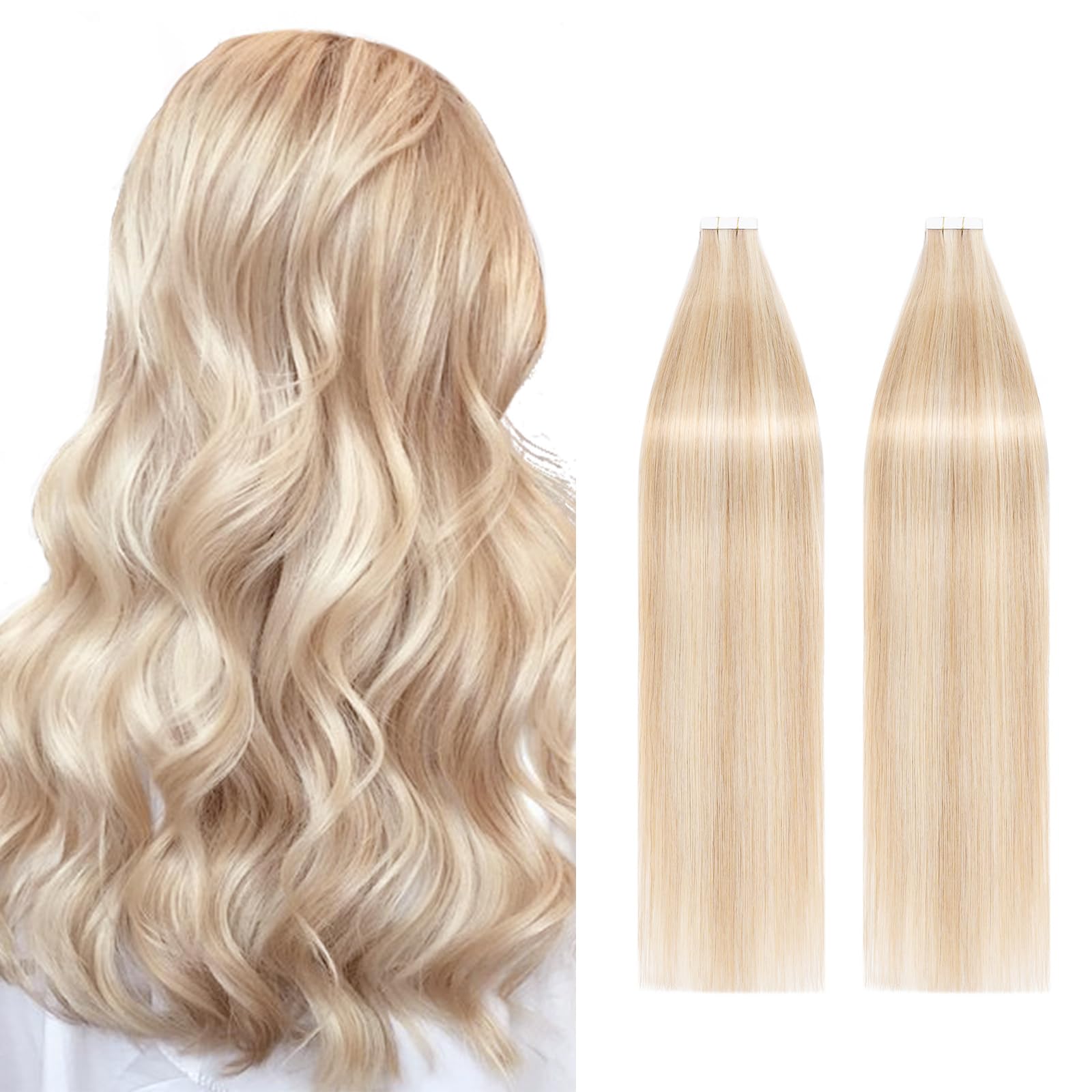 22inch Tape in Hair Extensions 40pcs Balayage Real Remy Human Hair 100g #18P613 Ash Blonde&Bleach Blonde Skin Weft