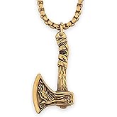 HAQUIL Viking Necklace for Men, Stainless Steel Mjolnir Pendant, Wolf Head King Chain, Viking Jewelry Gift for Men