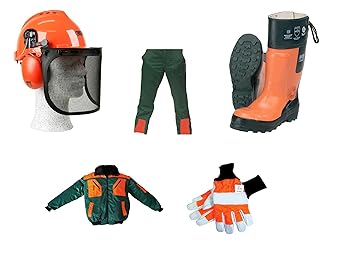 SWS Forst Schnittschutz Forstschutz Set 5 teilig Schnittschutzhose Pilotenjacke Oregon Forsthelm