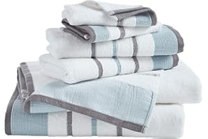 GREAT BAY HOME Decorative Bath Towel Set - Luxury Cotton 6 Piece Towel Set - 2 Bath Towels, 2 Hand Towels, 2 Washcloths - Luxurious, Ultra-Soft, Durable Towels for Bathroom Decor (Eucalyptus/Grey)